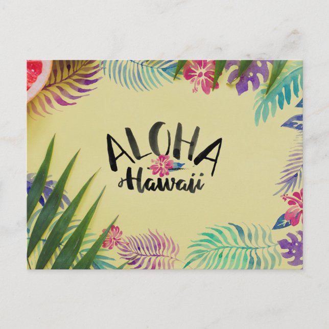 Cartão Postal Tropical de Aquarela Aloha Havaí (Frente)
