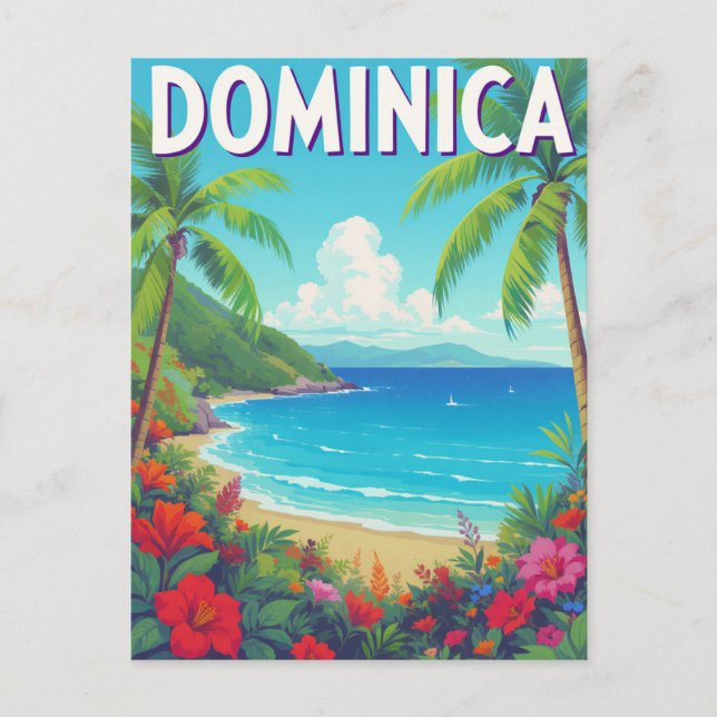 Cartão Postal Tropical Dominica Beach Palm Tree Travel (Frente)