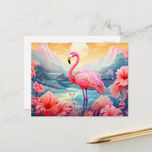 Cartão Postal Tropical Flamingo com Flores-76280