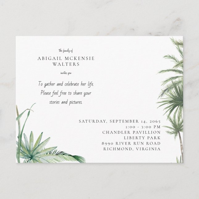 Cartão Postal Tropical Foliage Celebration of Life (Frente)