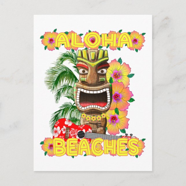 Cartão Postal Tropical Funny Aloha Beaches Hawaiian Tiki (Frente)