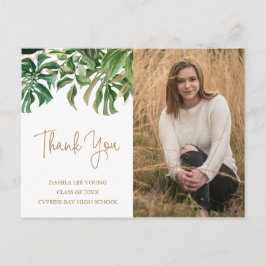 Cartão Postal Tropical Greenery Gold Foto Graduação Obrigado