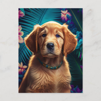 Cartão Postal Tropical Island Ouro Retriever Puppy - Cartão-post
