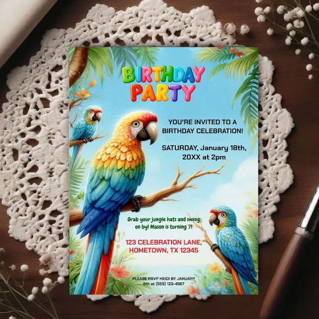 Cartão Postal Tropical Jungle Birthday Party Invitation for Kids (Criador carregado)