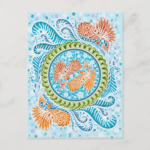 Cartão Postal Tropical Koi Mandala Arte Zen do Oceano Vibrante