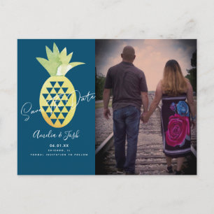 Cartão Postal Tropical Pineapple Navy Salvar Data Foto