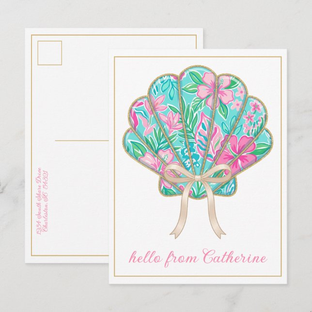 Cartão Postal Tropical Preparado Concha Personalizada (Frente/Verso)