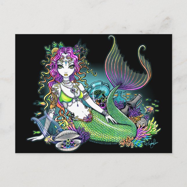 Cartão postal Tropical Rainbow Mermaid Art (Frente)