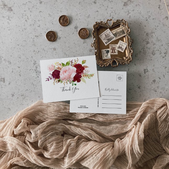 Cartão Postal Tropical Vermelha e Romântica Obrigado (Criador carregado)