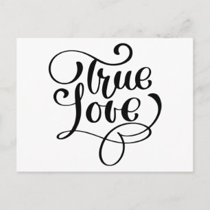 Cartão Postal True Love Black & White Typografia Negra