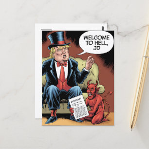 Cartão Postal Trump Cartoon Welcome to Hell JD