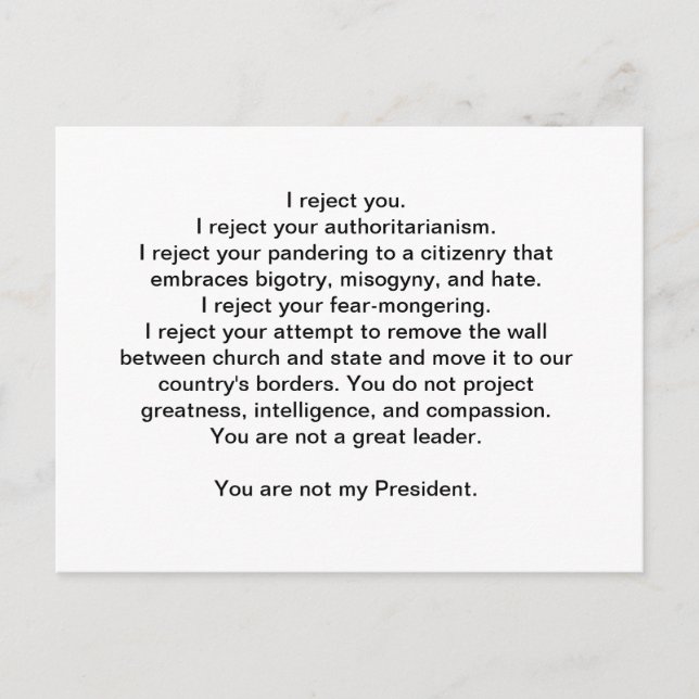 Cartão Postal Trump Não É Meu Presidente (Frente)