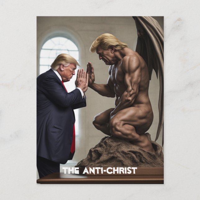 Cartão Postal Trump Prays em Igreja O Anti-Cristo (Frente)