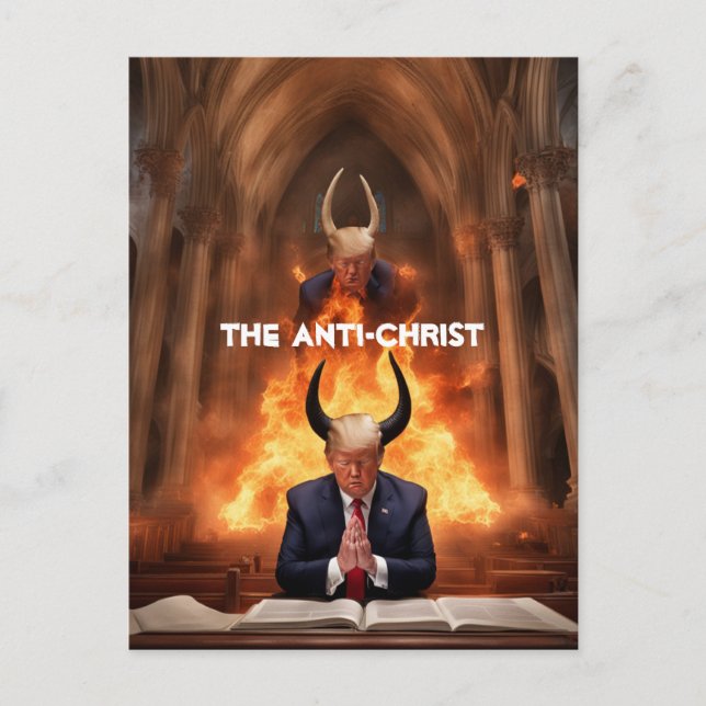 Cartão Postal Trump Prays em Igreja O Anti-Cristo (Frente)