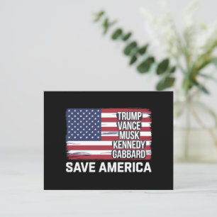 Cartão Postal Trump Vance Musk Kennedy Gabbard 2024 Save America