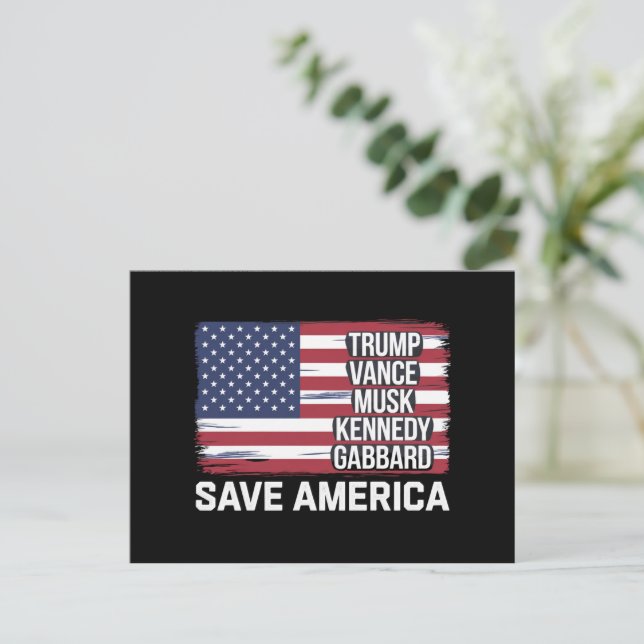 Cartão Postal Trump Vance Musk Kennedy Gabbard 2024 Save America (Em pé/Frente)