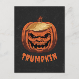 Cartão Postal Trumpkin - Grinning Donald Trump Halloween Pumpkin