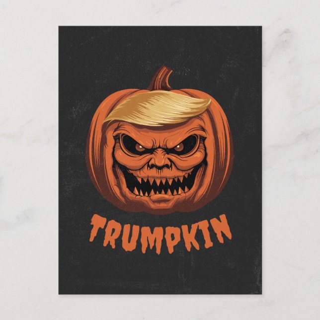 Cartão Postal Trumpkin - Grinning Donald Trump Halloween Pumpkin (Frente)