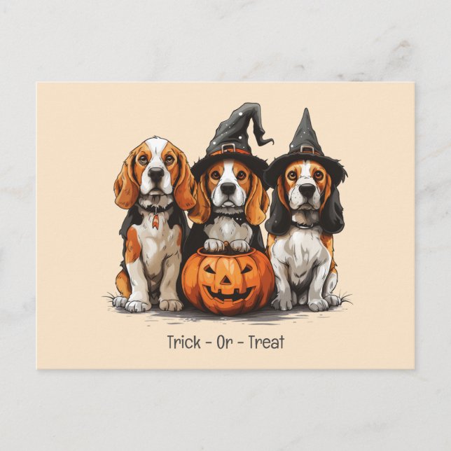Cartão Postal Truque Ou Tratar Cães De Beagle Halloween (Frente)