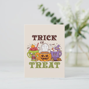 Cartão Postal Truque Ou Tratar - Café De Halloween Bonito