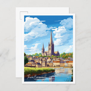 Cartão Postal Truro Cornwall - Ilustração de viagens vintage da 