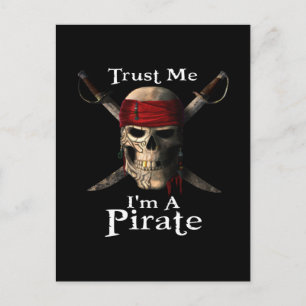 Cartão Postal Trust Me I'm A Pirate Skull and Swords Funny