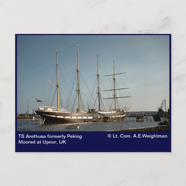 Cartão Postal TS Arethusa anteriormente Peking Mooring em Upnor, (Frente)