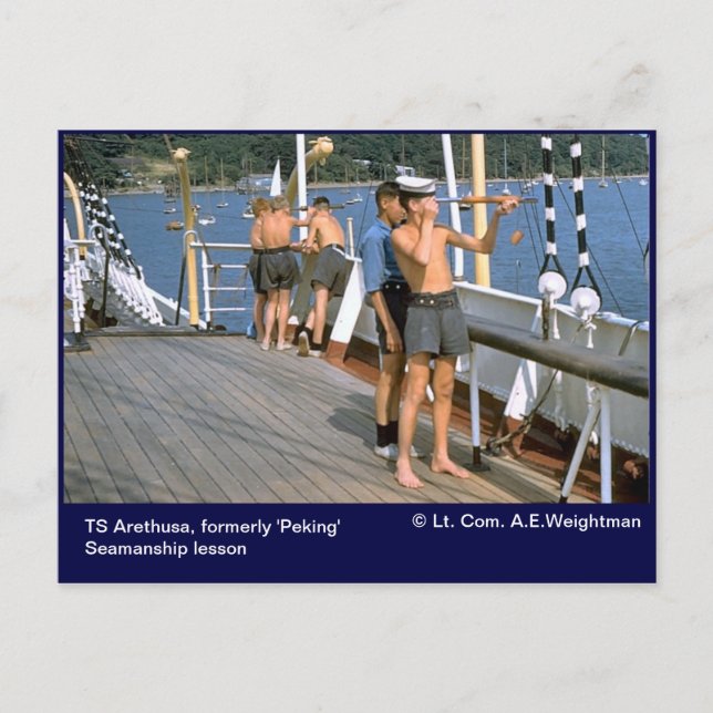 Cartão Postal TS Arethusa, antiga lição de "Pequim" Seamanship (Frente)