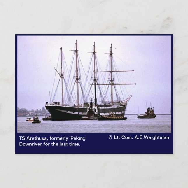 Cartão Postal TS Arethusa, Downriver pela última vez (Frente)
