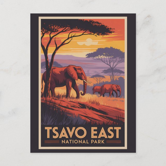 Cartão Postal Tsavo East National Park Kenya Illustration Travel (Frente)