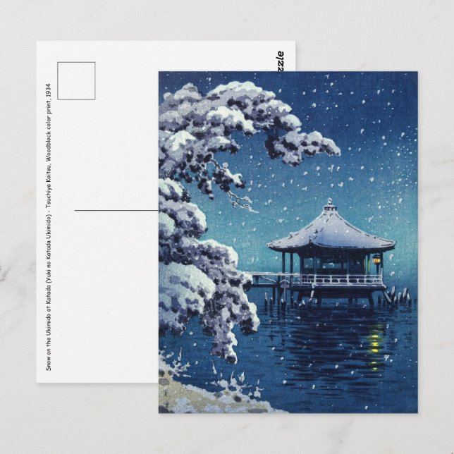 Cartão Postal Tsuchiya Koitsu - Neve no Ukimido em Katada (Frente/Verso)