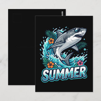 Cartão Postal Tubarão Branco Incrível Saltando - animal de verão
