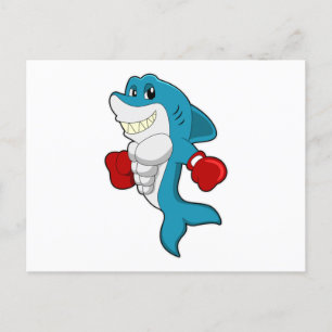 Cartão Postal Tubarão como boxeador com luvas de boxe