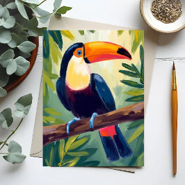 Cartão Postal Tucano Ave Tropical Colorida Aquarela