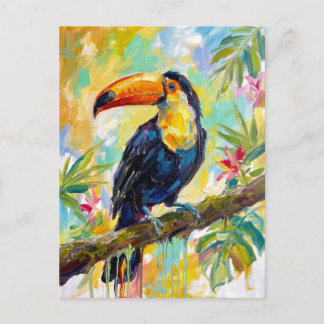 Cartão Postal Tucano Vibrante: Pintura de Vida Selvagem Tropical