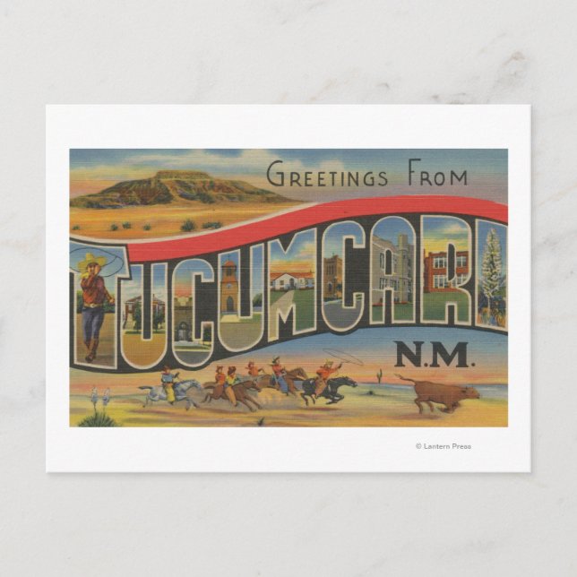 Cartão Postal Tucumcari, Novo México - Cenas com Letras Grandes (Frente)