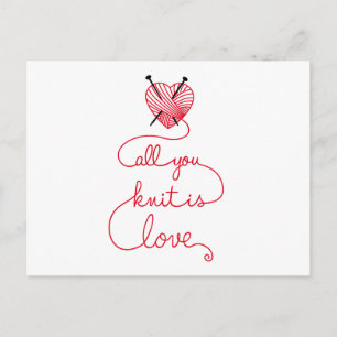 Cartão Postal Tudo que você sabe é amor com fio vermelho em fo