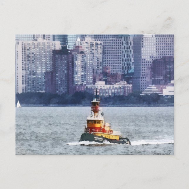 Cartão Postal Tugboat de Manhattan Skyline (Frente)