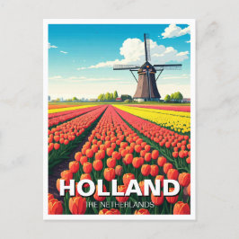 Cartão Postal Tulip Fields Windmill Holanda