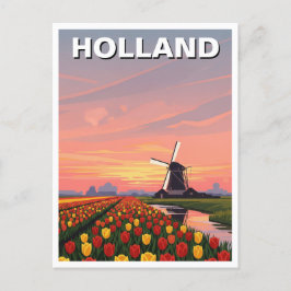 Cartão Postal Tulip Fields Windmill Holanda