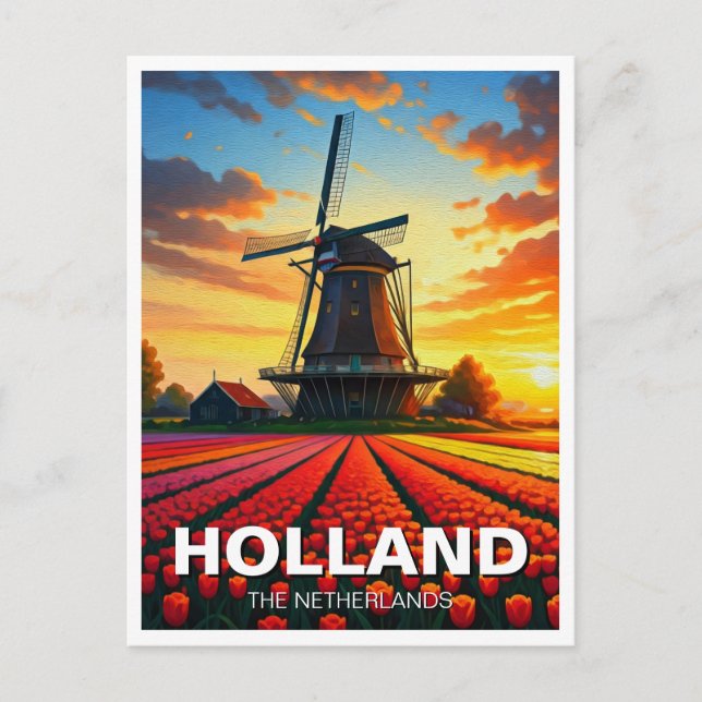 Cartão Postal Tulip Fields Windmill Holland Sunset (Frente)