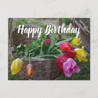 Cartão Postal Tulip Flowers Rustic Buquê Happy Birthday