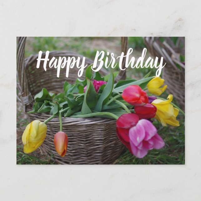 Cartão Postal Tulip Flowers Rustic Buquê Happy Birthday (Frente)