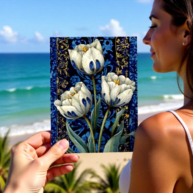 Cartão Postal Tulipa Damasco Azul Branco (Criador carregado)