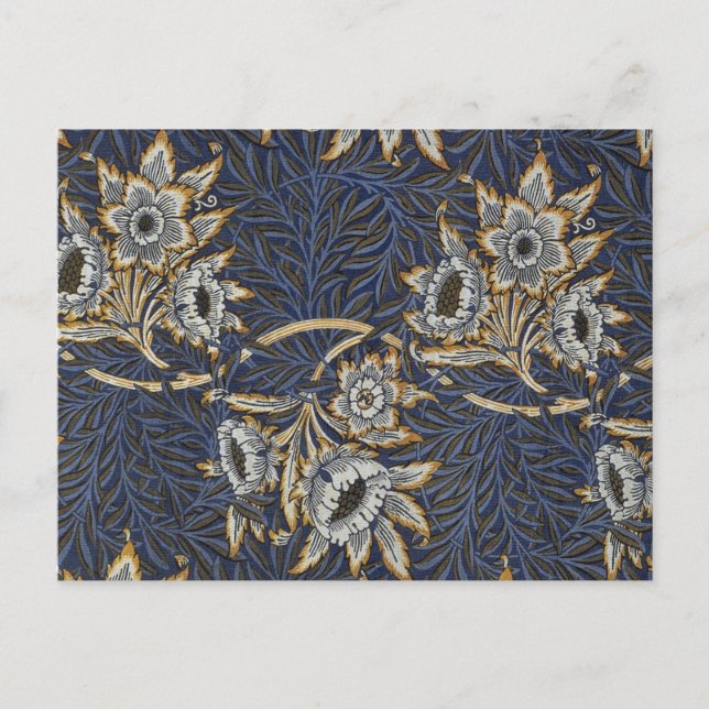Cartão Postal Tulipa de William Morris com padrão de salgueiro e (Frente)