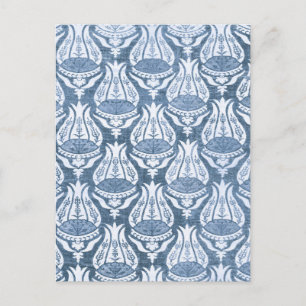 Cartão Postal Tulipa e Treliça Arte Floral Azul de William Morri