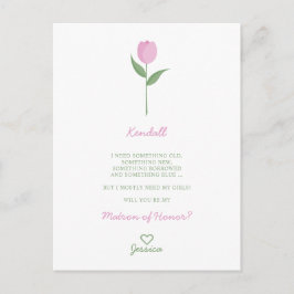 Cartão Postal Tulipa Rosa Minimalista para Proposta de Damas de 