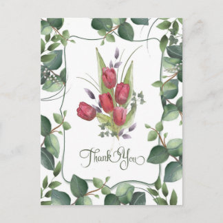 Cartão Postal Tulipa Vermelha Aquarela Pintada à Mão Obrigada