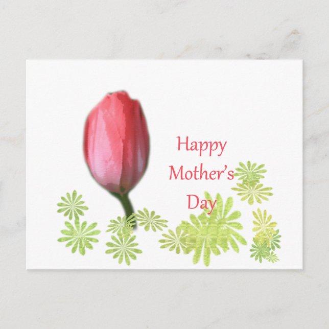 Cartão Postal tulipa vermelha, dia de as mães feliz (Frente)