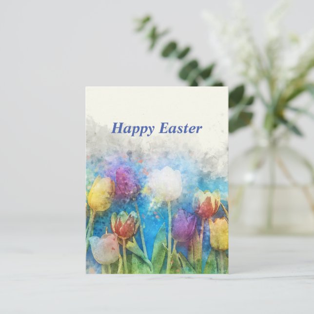 Cartão Postal Tulipas bonitas felzs pascoa (Em pé/Frente)